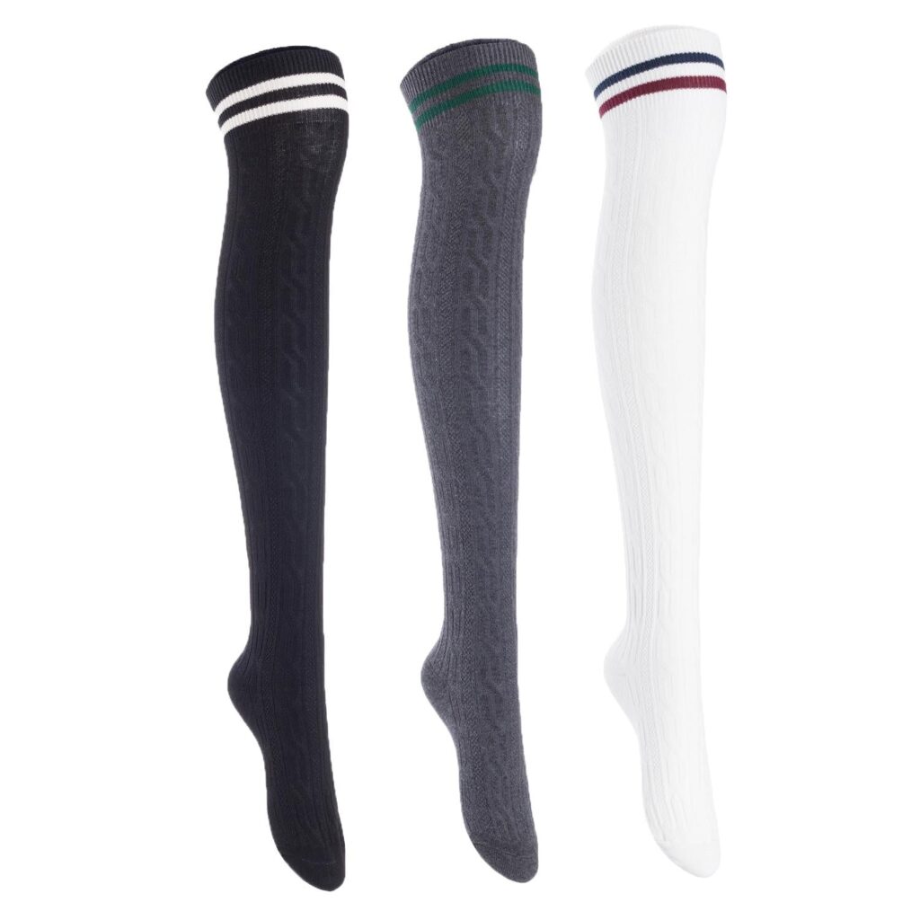 Lian LifeStyle JMYP1023 thigh-high cotton socks, assorted colors, 3 pairs
