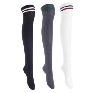 Lian LifeStyle JMYP1023 thigh-high cotton socks, assorted colors, 3 pairs