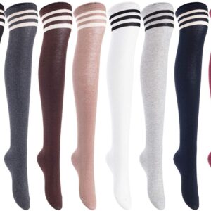 Lian LifeStyle women's 3-pair assorted thigh-high cotton socks size 6–9