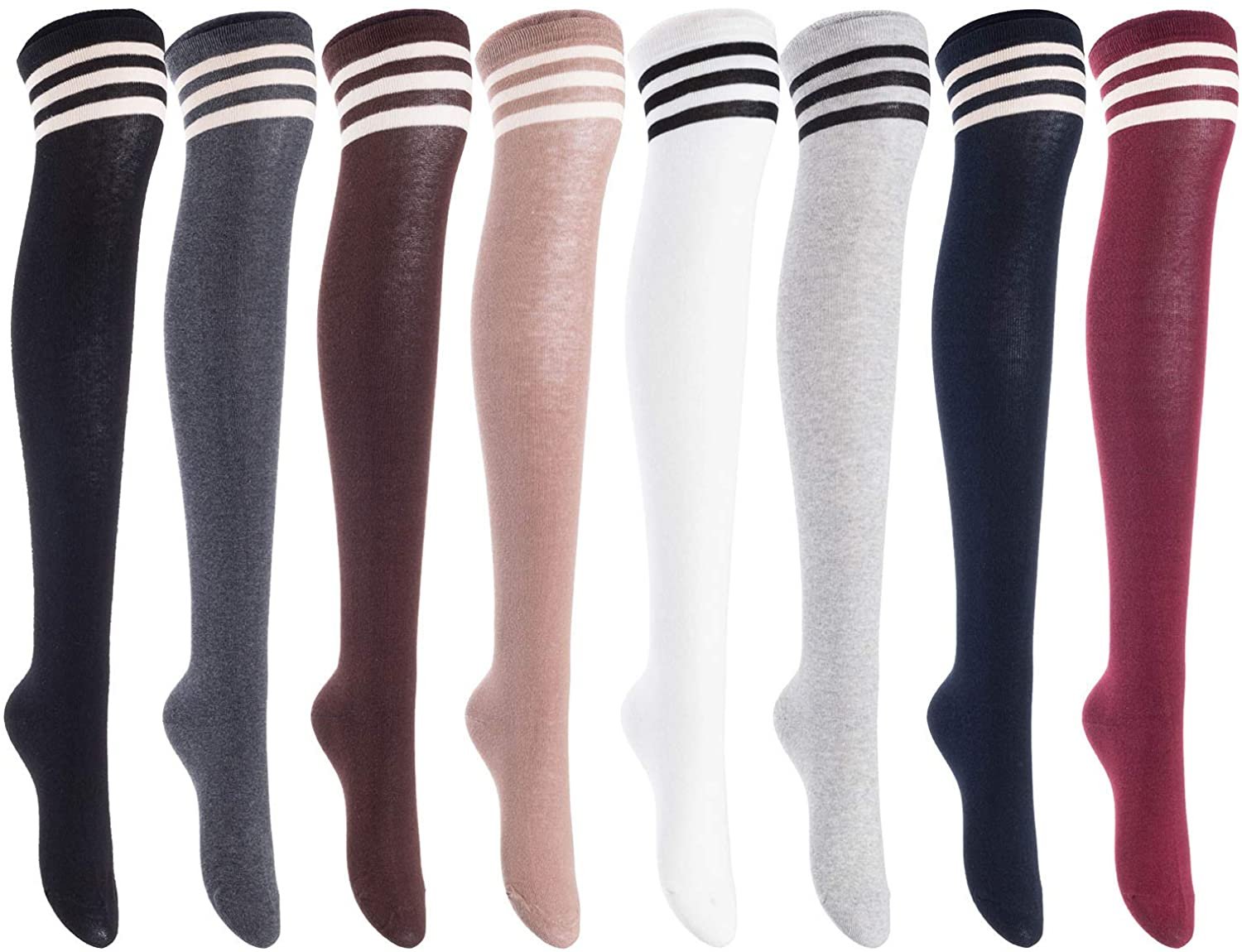 Lian LifeStyle women's 3-pair assorted thigh-high cotton socks size 6–9