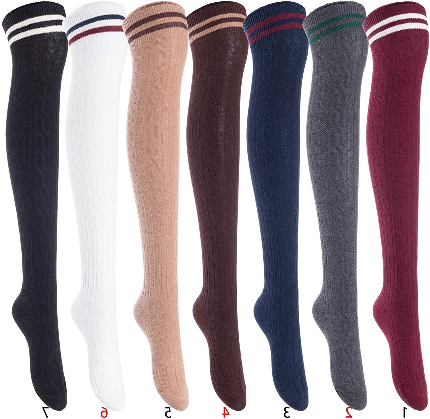 Lian LifeStyle women's 5-pair assorted thigh-high cotton socks size 6–9