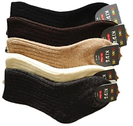 Lian LifeStyle HR1617 kids wool-blend crew socks assorted boy colors, 6 pairs