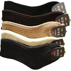 Lian LifeStyle HR1617 kids wool-blend crew socks assorted boy colors, 6 pairs