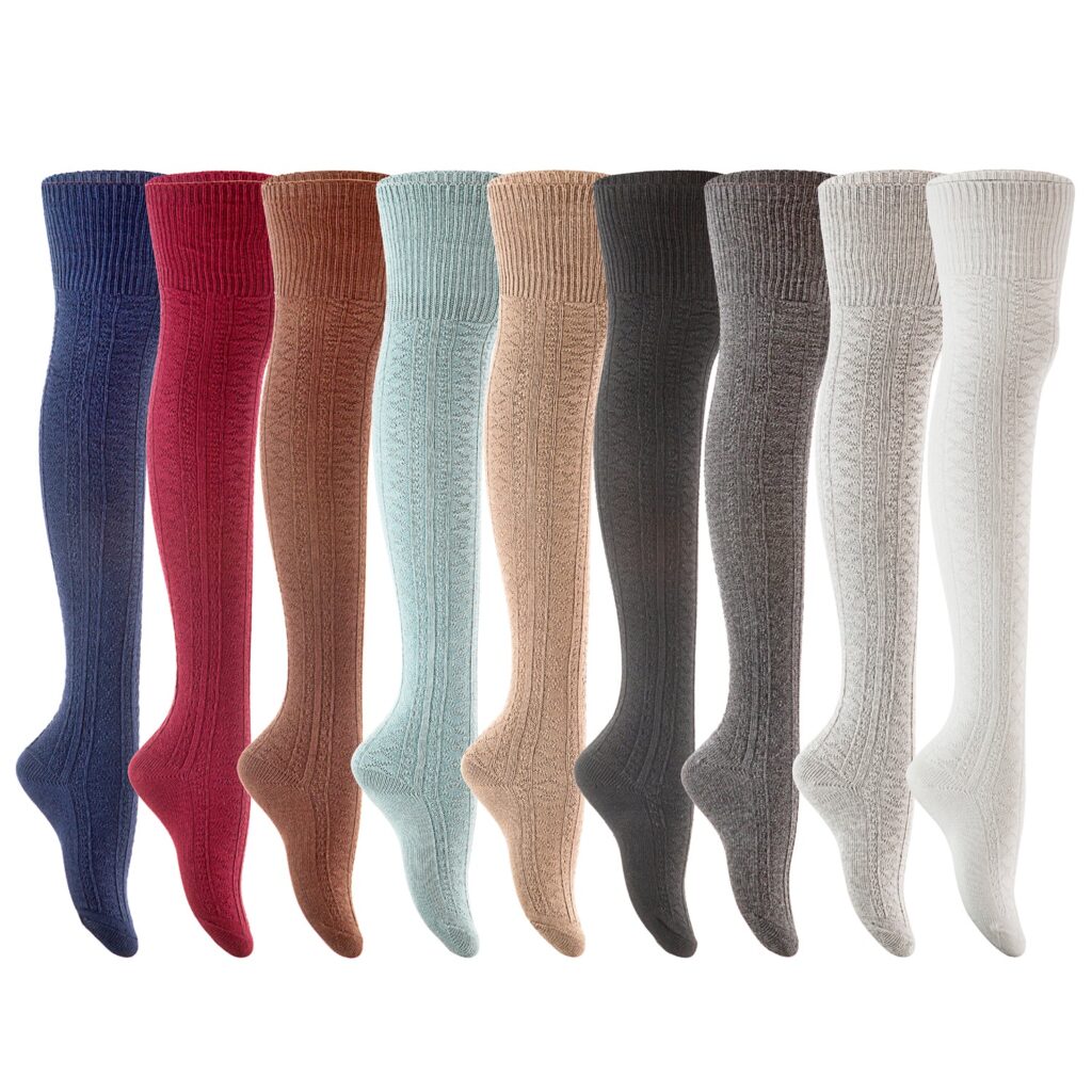 Lian LifeStyle JMYP1025 assorted thigh-high cotton socks, 3 pairs