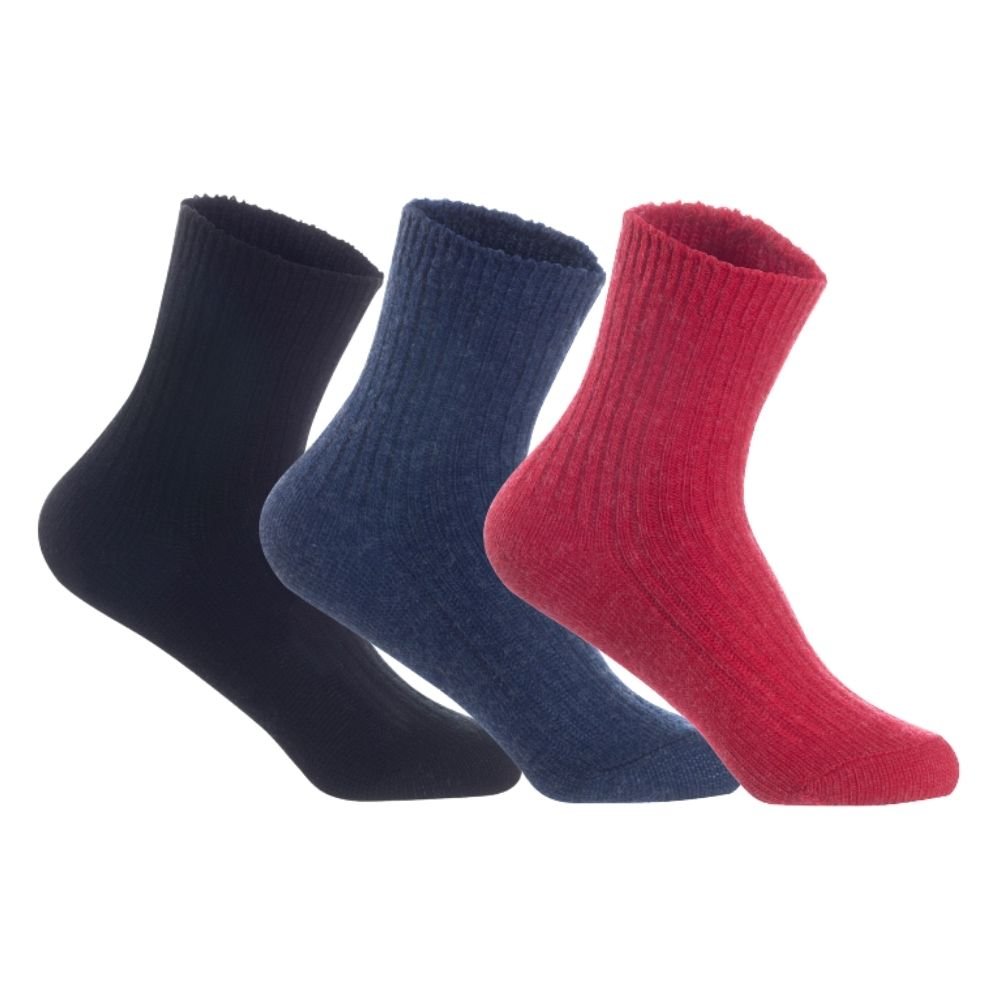 Lian LifeStyle LK08 Children's Wool Crew Socks — Assorted Colors, 3 Pairs, Ages 11–15
