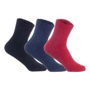 Lian LifeStyle LK08 Children's Wool Crew Socks — Assorted Colors, 3 Pairs, Ages 9–11